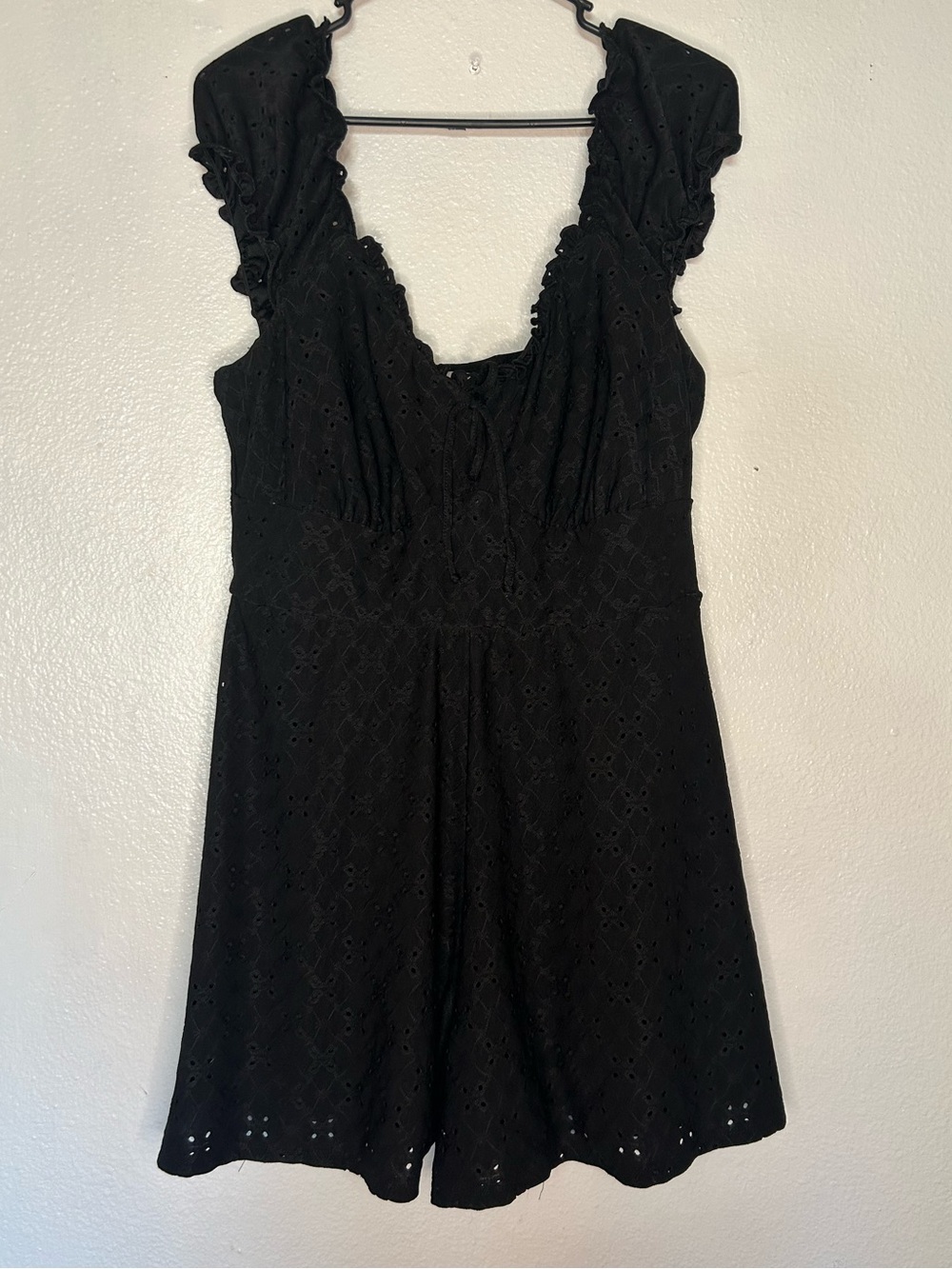 Plus Size Girly Black Eyelet Shorts Romper with Detail